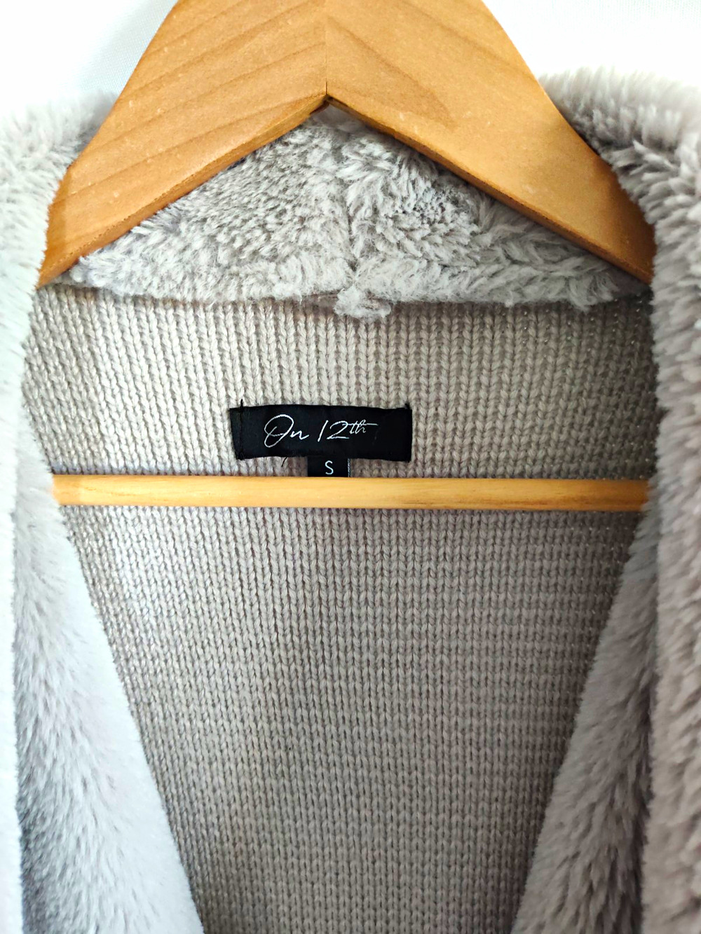 On 12th Gray Solid Open Front Jacket Faux Fur Trim Pockets Long Sleeve S